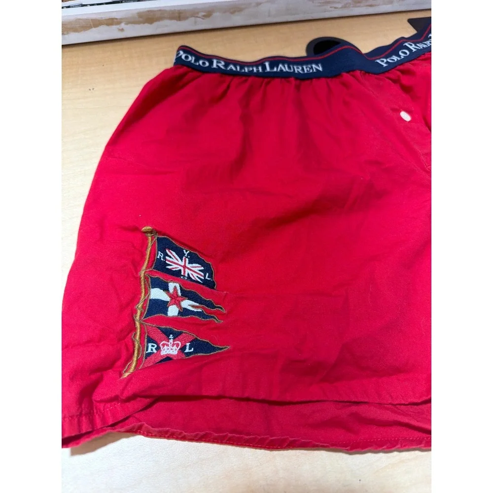 Polo Ralph Lauren Mens Red Cotton Woven Boxer Shorts Nautical Flags Size Medium